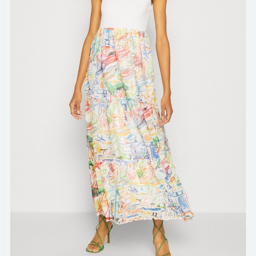 Desigual Cream A-Line Tiered Maxi Skirt Resort Wear